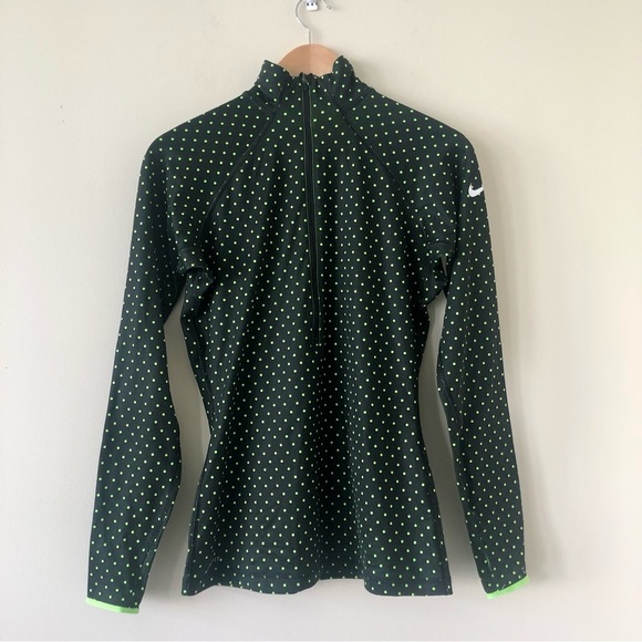 Nike Pro Hyperwarm 1/2 Zip Pullover Black and Neon Green Polkadot Size Medium - Picture 1 of 10
